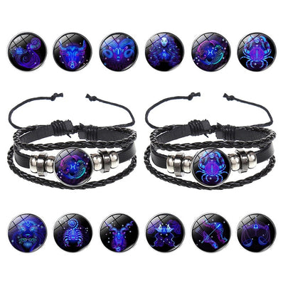 12 Constellation Multi-layer Woven Luminous Couple Bracelets