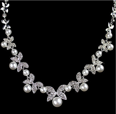 Diamond pearl necklace earrings set