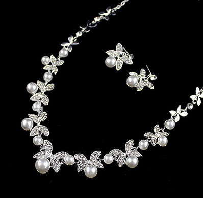 Diamond pearl necklace earrings set