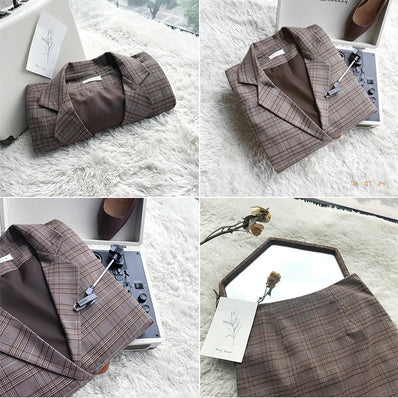 Fashion Women's Retro Checkered Suit Skirt