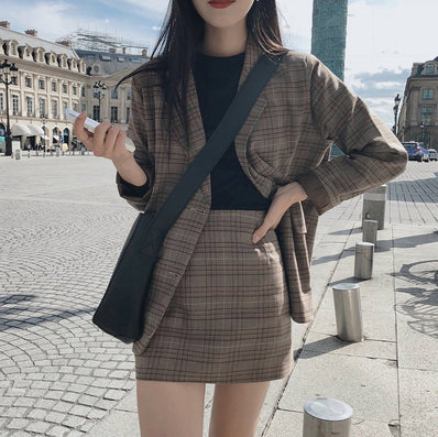 Fashion Women's Retro Checkered Suit Skirt