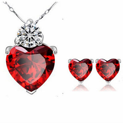 Red Peach Earring Necklace bride Jewelry Set