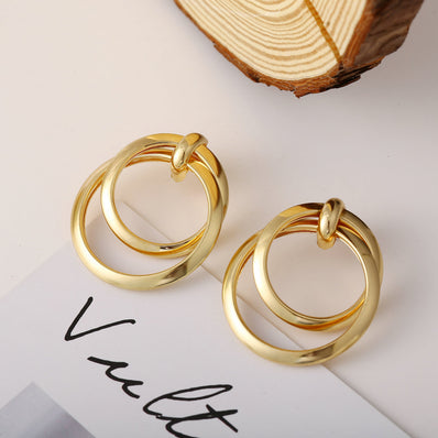 Creative Retro Punk Style Personality Double Circle Metal Earrings