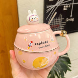 Creative Sky Bunny Potbelly Mug Cute Spoon With Lid