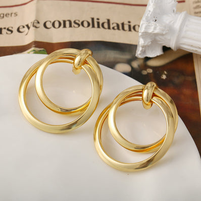 Creative Retro Punk Style Personality Double Circle Metal Earrings