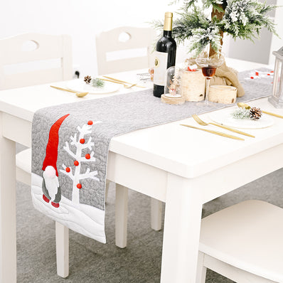 Christmas Gnome Plush Doll Gray Table Runner