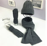 Fashion Solid Color Twist Warm Hat Scarf Glove Set