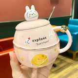 Creative Sky Bunny Potbelly Mug Cute Spoon With Lid