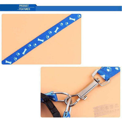 Pets Adjustable Collar Printed Harness & Leash