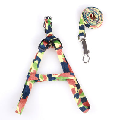 Pets Adjustable Collar Printed Harness & Leash