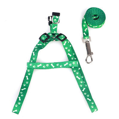 Pets Adjustable Collar Printed Harness & Leash